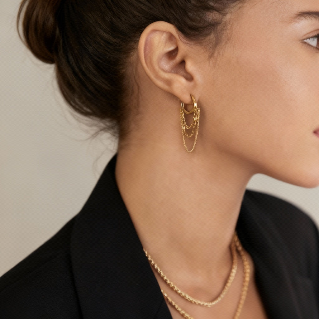 Chain Hoop Earrings in Gold or Silver – Women’s Modern Layered Jewellery