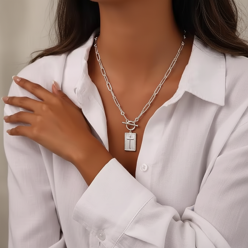 Chunky Retro Cross Necklace – Vintage Cross Pendant for Women