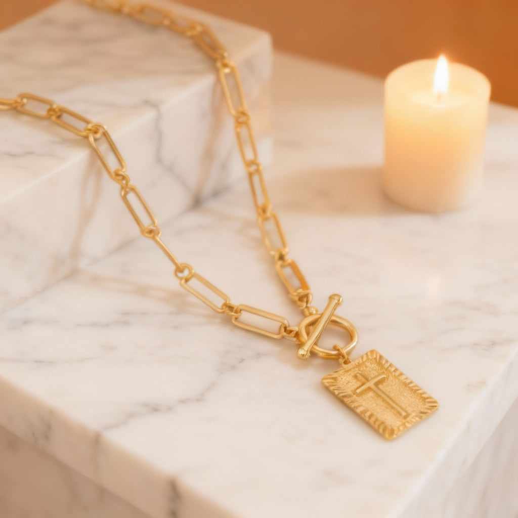 Chunky Retro Cross Necklace – Vintage Cross Pendant for Women