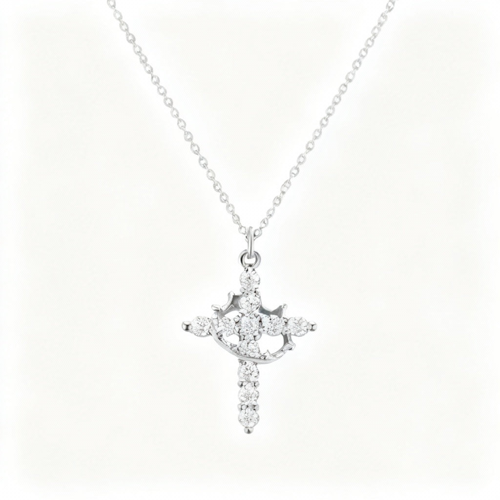 Elegant Cross Pendant Necklace with Zircon Stones – Women’s Classic Jewellery