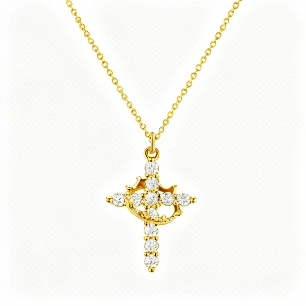 Elegant Cross Pendant Necklace with Zircon Stones – Women’s Classic Jewellery