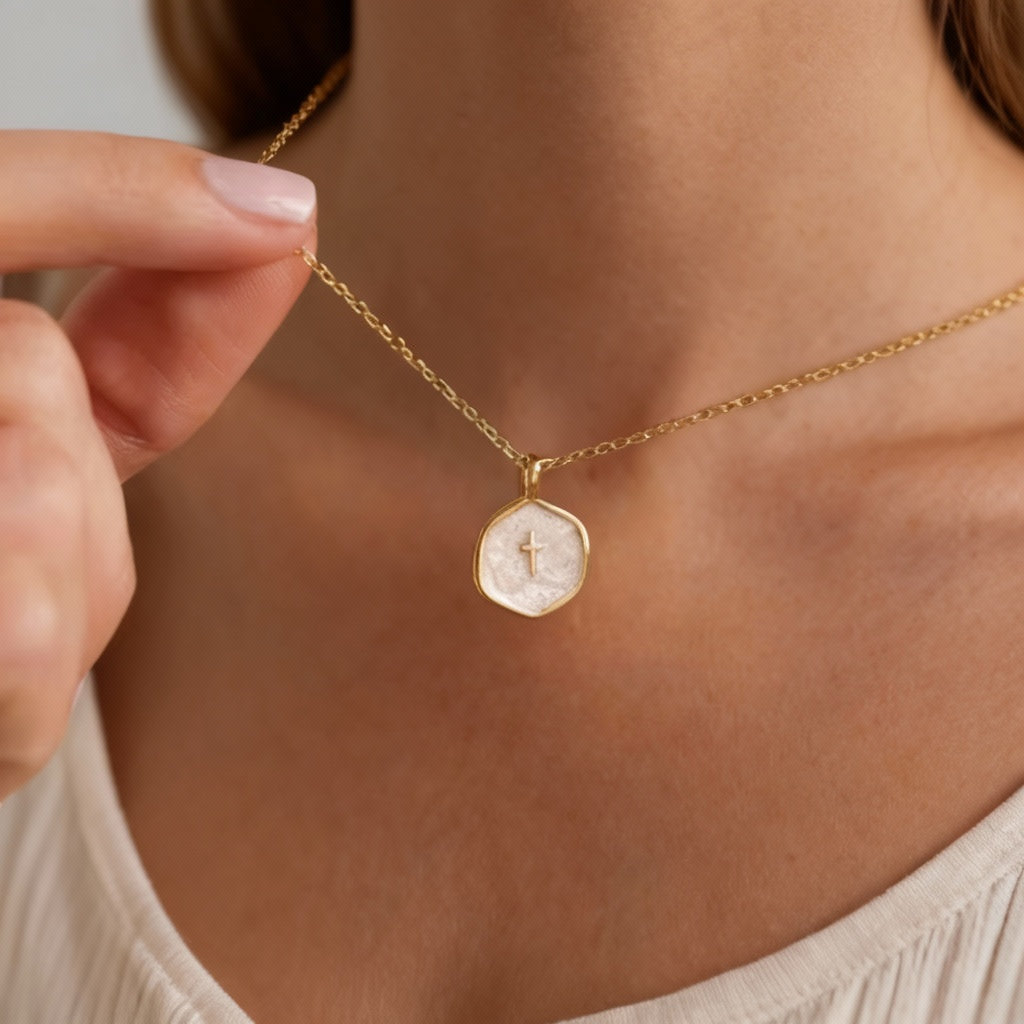 Gold-Tone Cross Pendant Necklace – Women’s Minimalist Jewellery