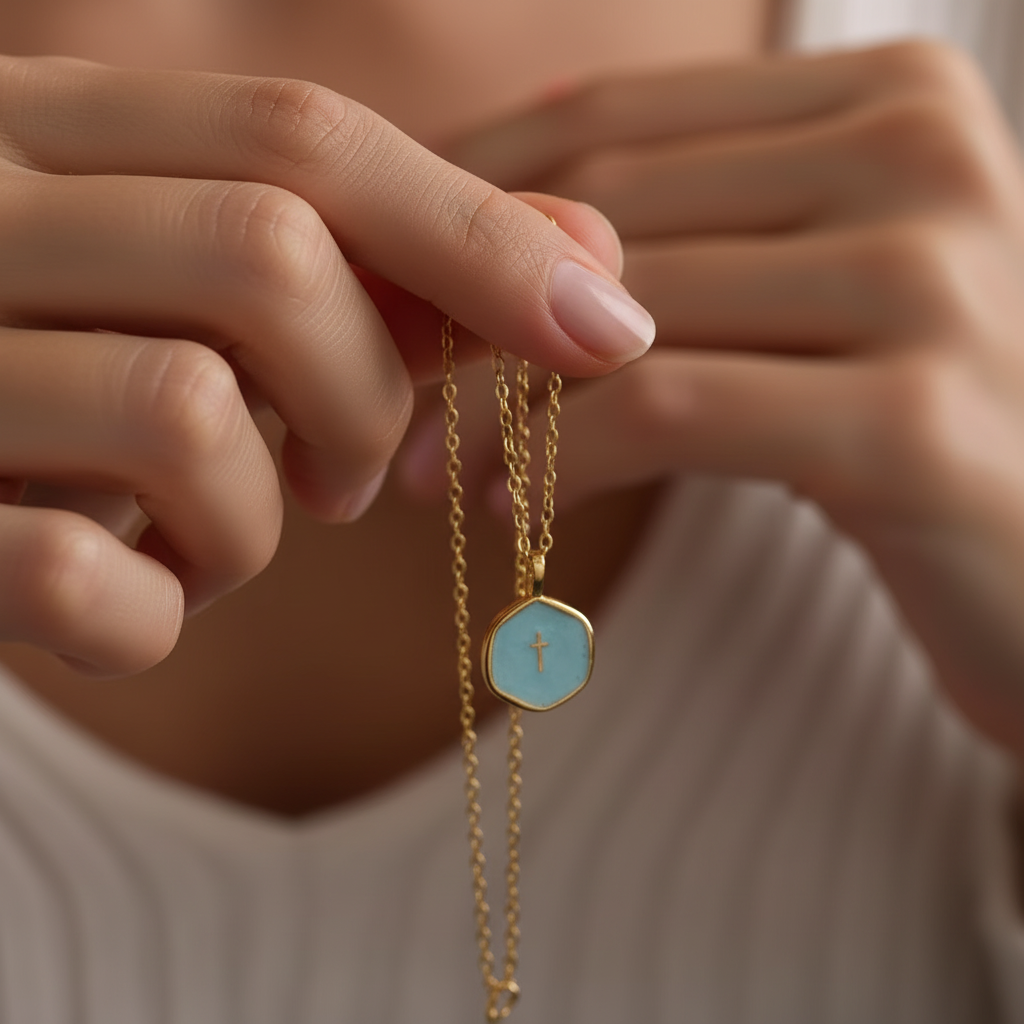 Gold-Tone Cross Pendant Necklace – Women’s Minimalist Jewellery