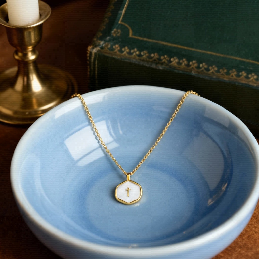Gold-Tone Cross Pendant Necklace – Women’s Minimalist Jewellery