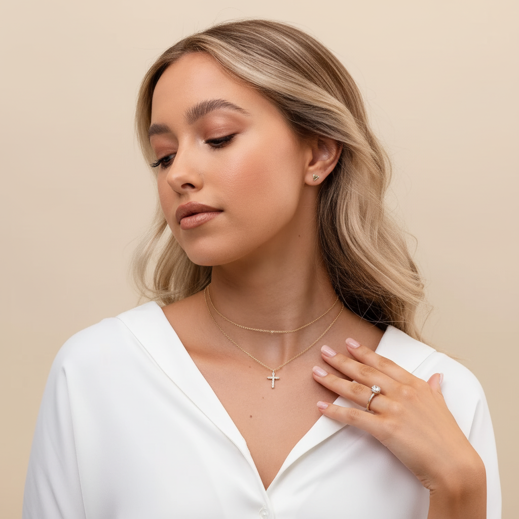 Gold-Tone or Silver-Tone Cross Pendant Necklace – Women’s Zircon Jewellery