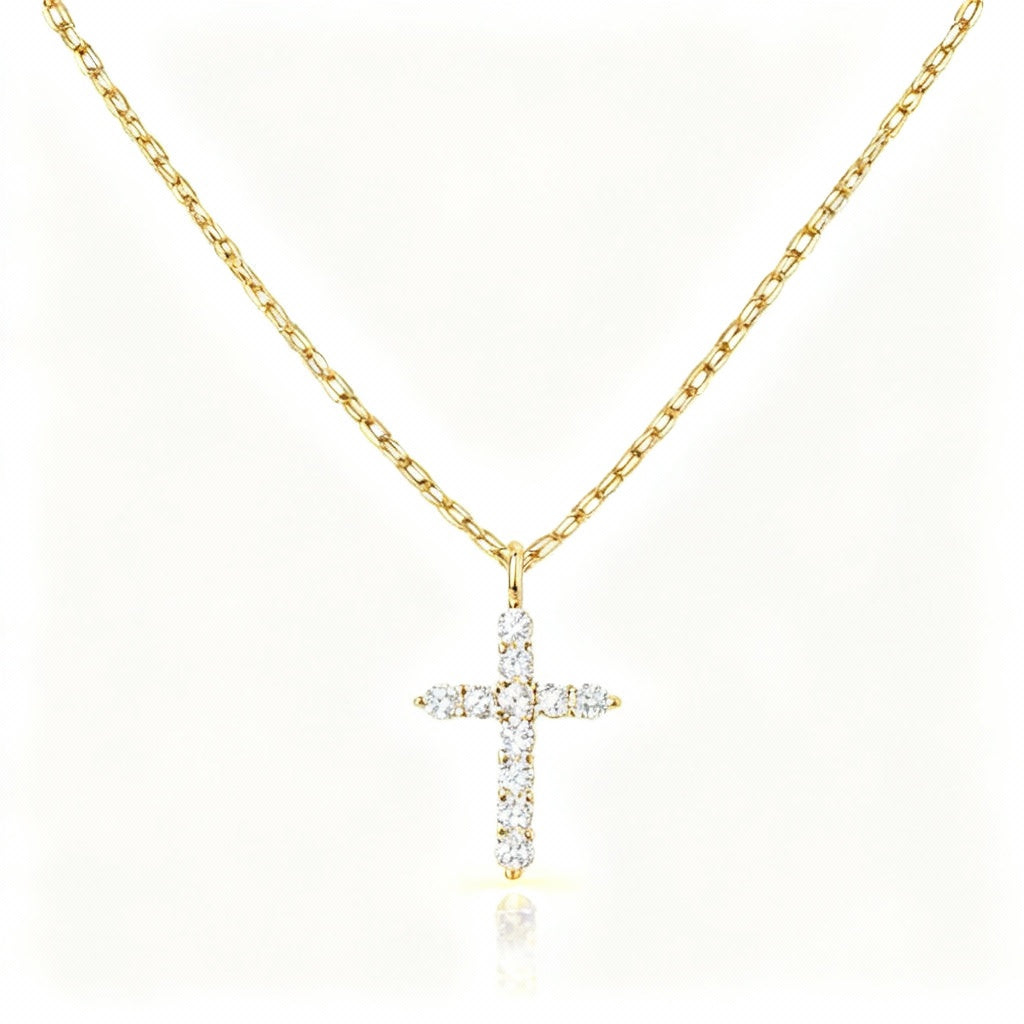 Gold-Tone or Silver-Tone Cross Pendant Necklace – Women’s Zircon Jewellery