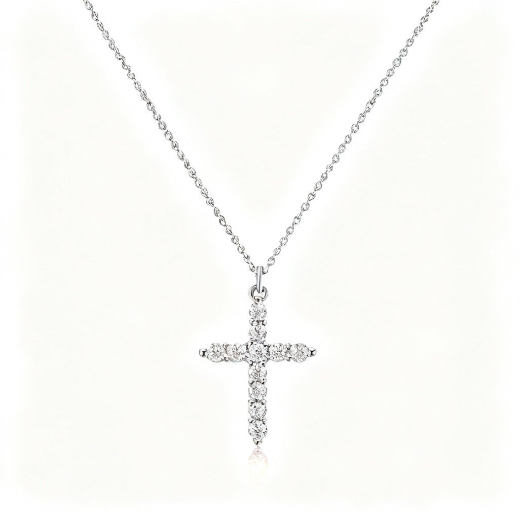 Gold-Tone or Silver-Tone Cross Pendant Necklace – Women’s Zircon Jewellery