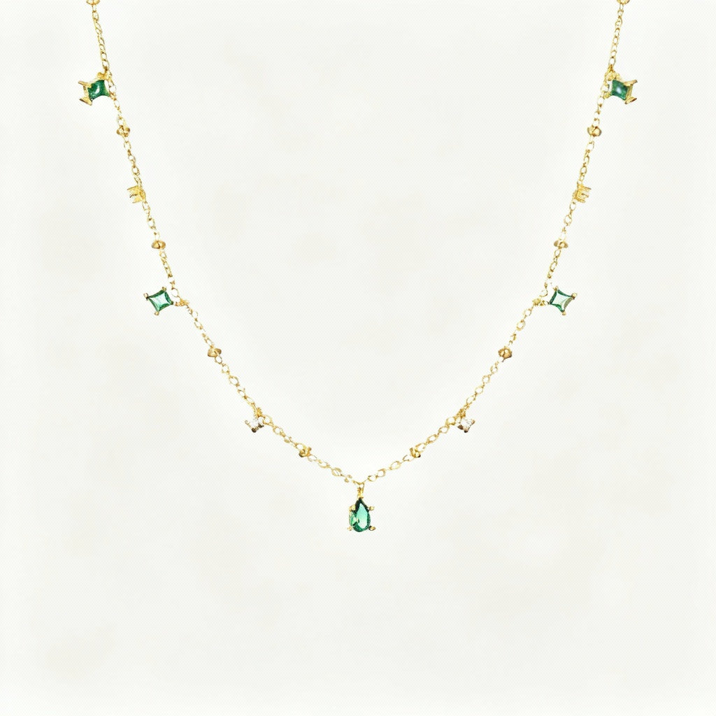 Gold Link Necklace with Green Teardrop Pendant – Women’s Trendy Jewellery