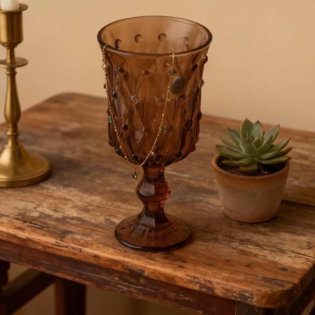 Gold Link Necklace with Green Teardrop Pendant – Women’s Trendy Jewellery