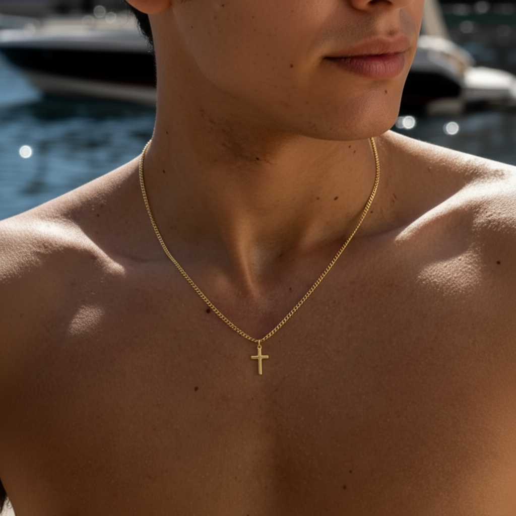 Men’s Gold-Plated Stainless Steel Cross Pendant Necklace – Minimalist Classic Jewellery