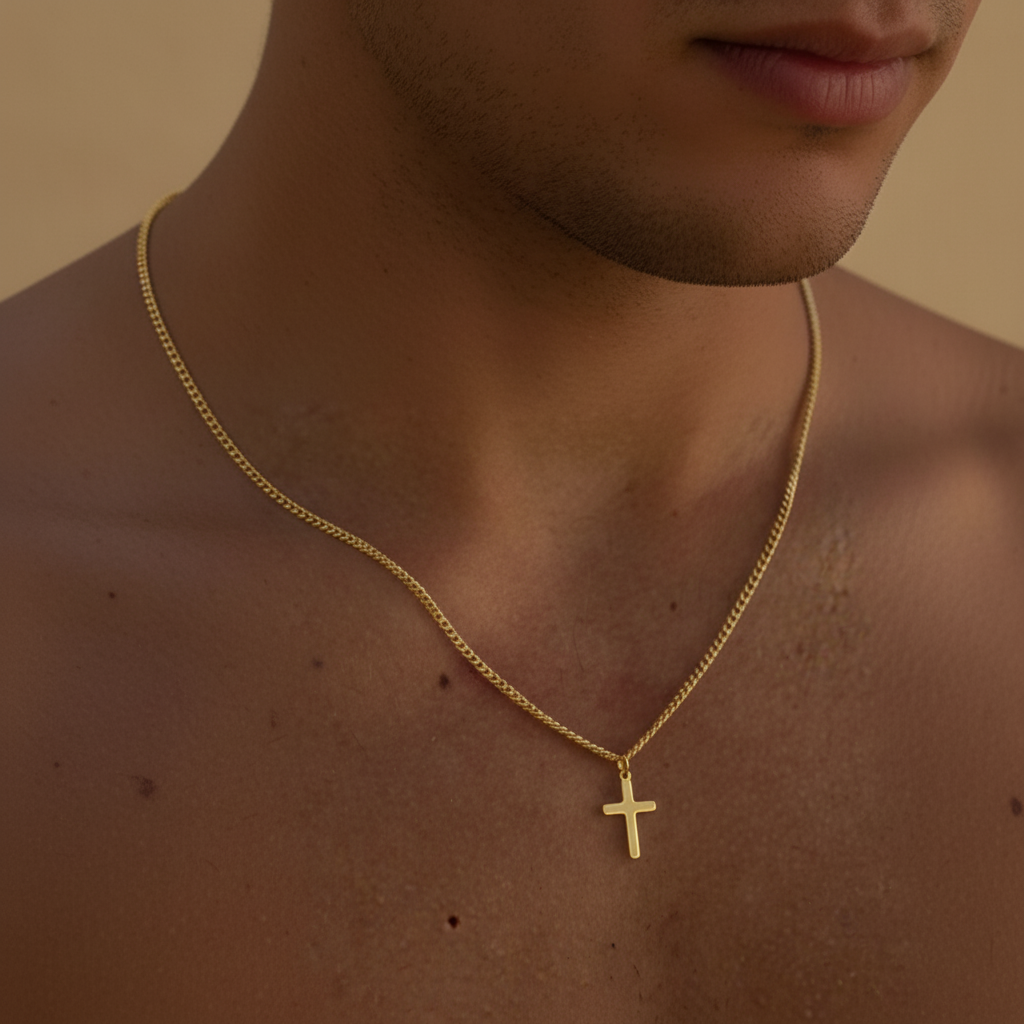 Men’s Gold-Plated Stainless Steel Cross Pendant Necklace – Minimalist Classic Jewellery