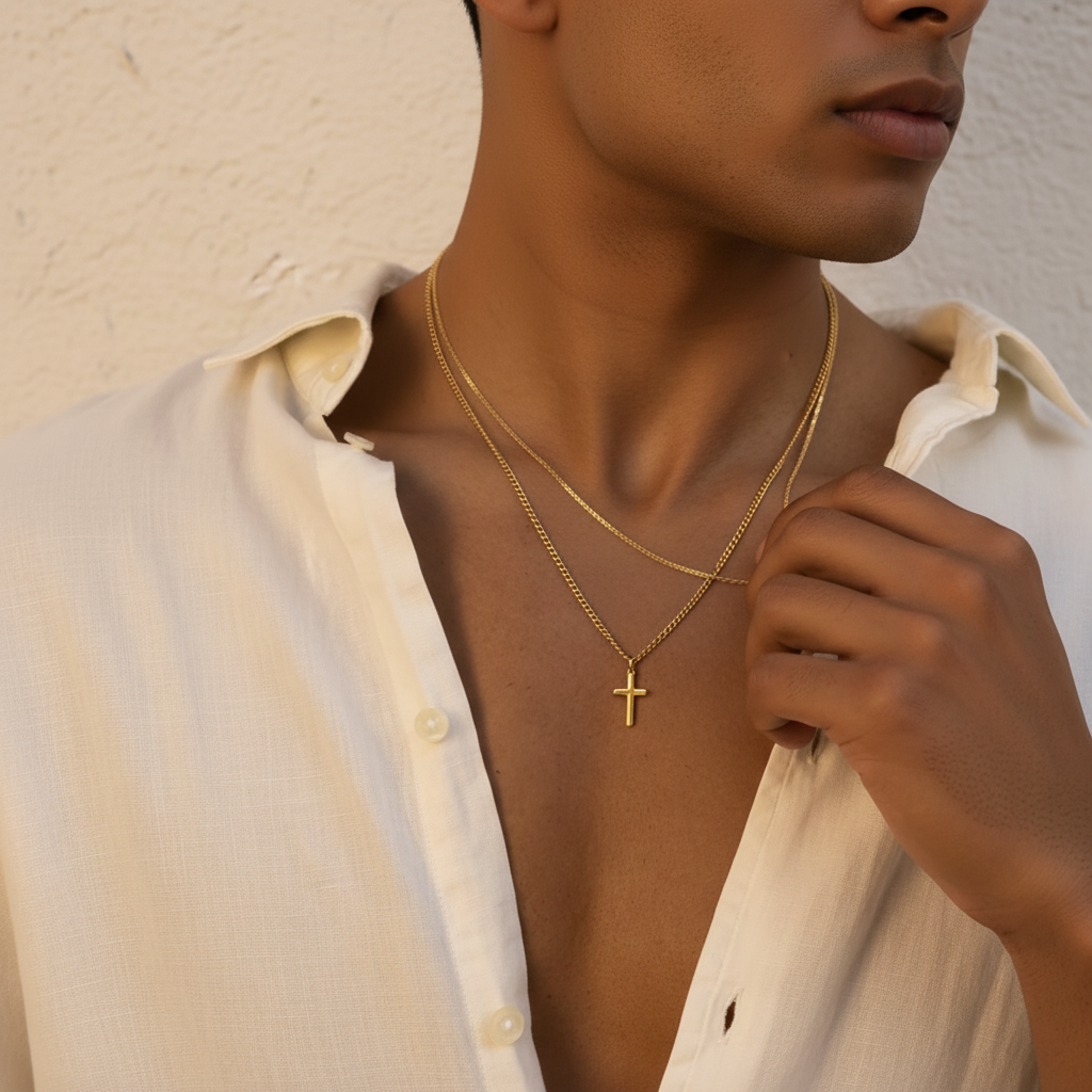 Men’s Gold-Plated Stainless Steel Cross Pendant Necklace – Minimalist Classic Jewellery