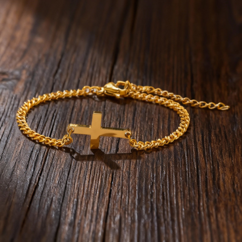 Men’s Gold Stainless Steel Cross Chain Bracelet – Minimalist Link Design