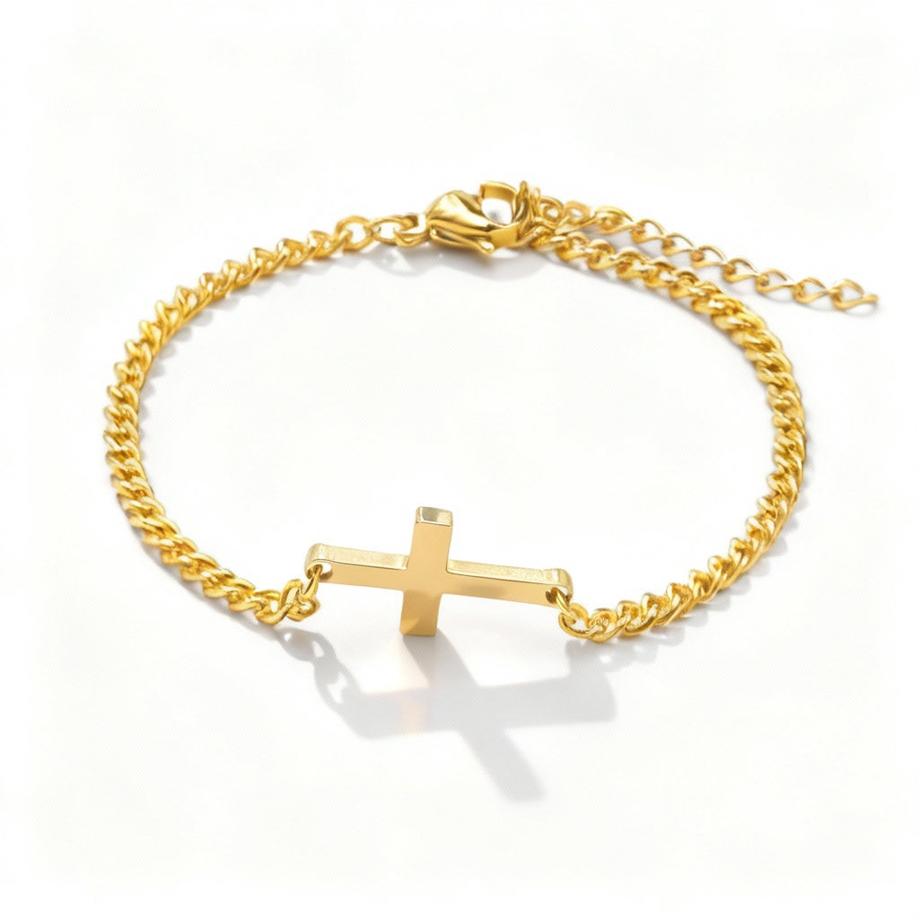 Men’s Gold Stainless Steel Cross Chain Bracelet – Minimalist Link Design