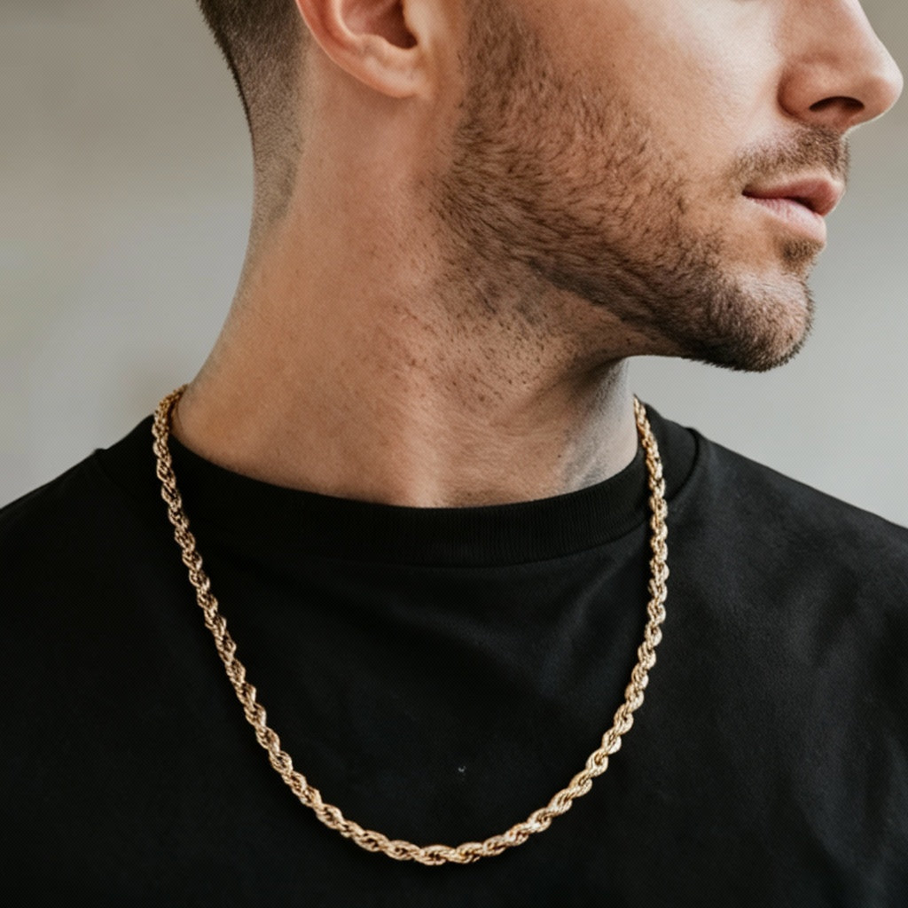 Men’s Gold Stainless Steel Twist Chain Necklace – Waterproof Rope-Style Jewellery