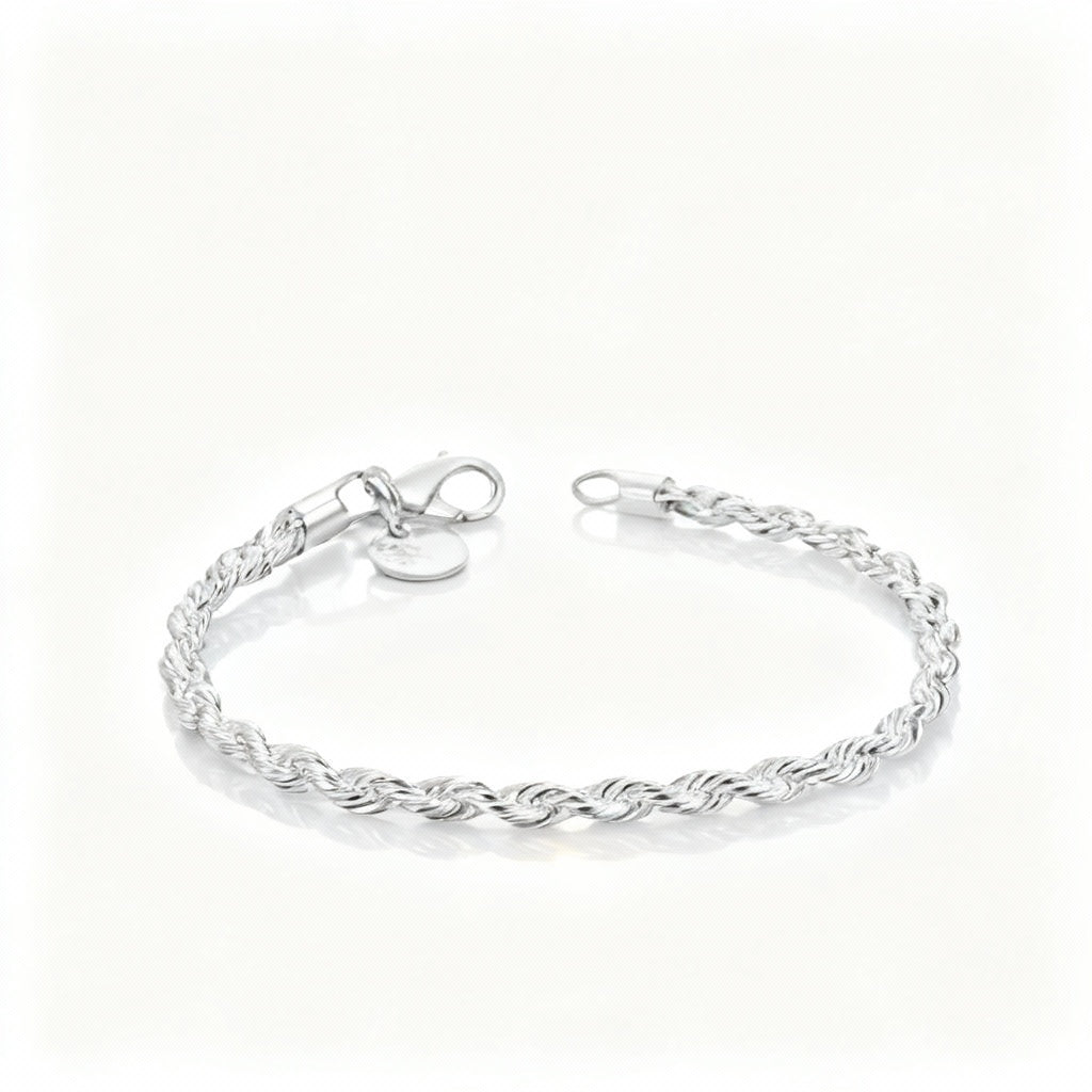 Men’s Silver Stainless Steel Rope Chain Bracelet – Classic Twisted Design