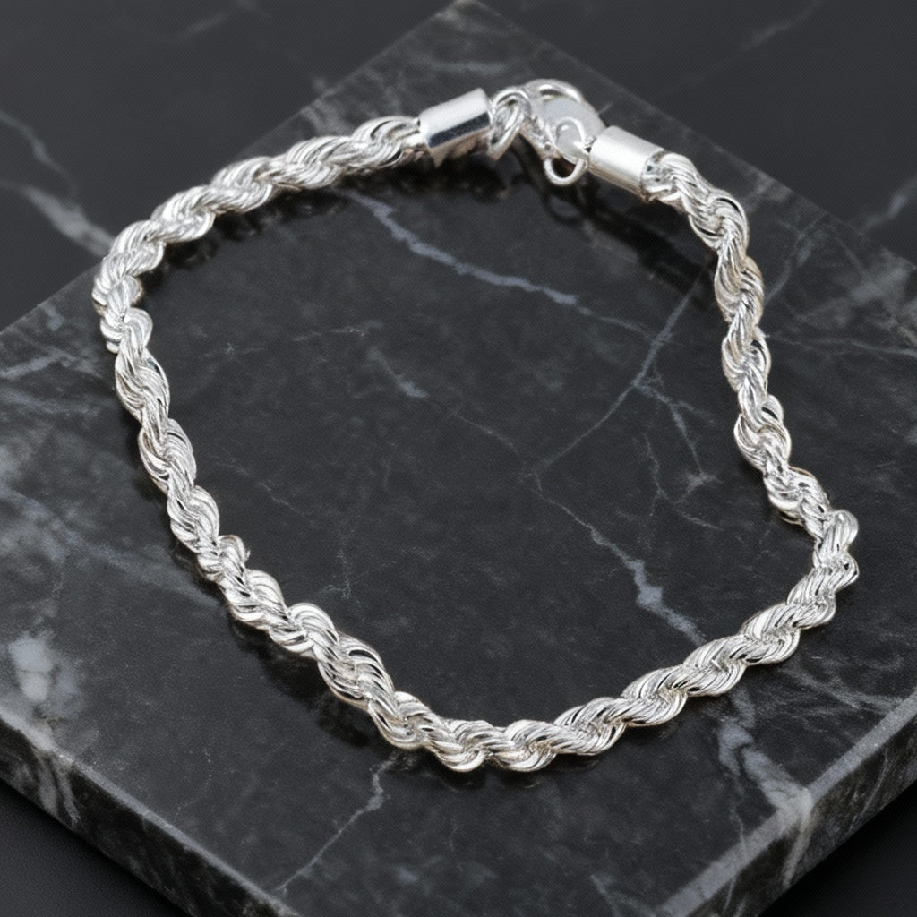 Men’s Silver Stainless Steel Rope Chain Bracelet – Classic Twisted Design