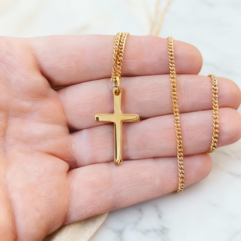 Men’s Gold-Plated Stainless Steel Cross Pendant Necklace – Minimalist Classic Jewellery