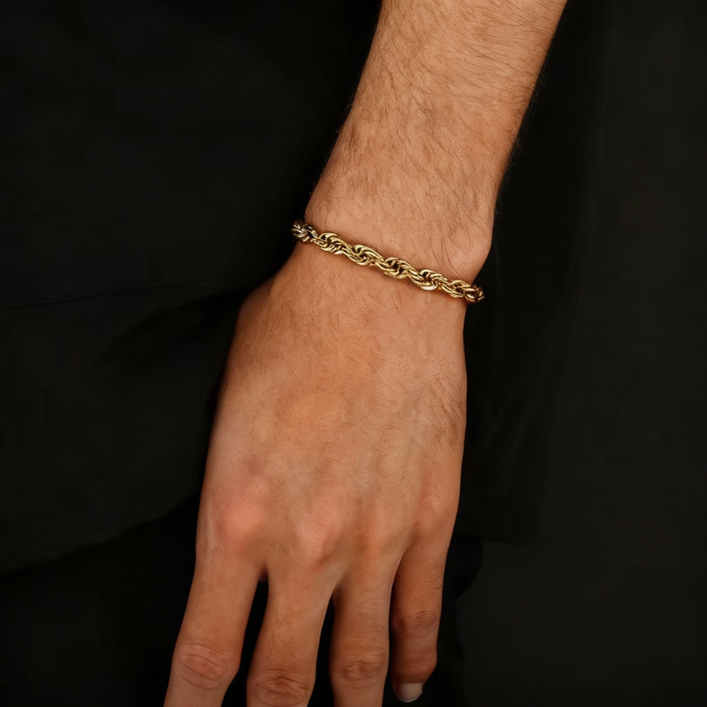 Men’s Gold Stainless Steel Rope Chain Bracelet – Classic Twisted Design
