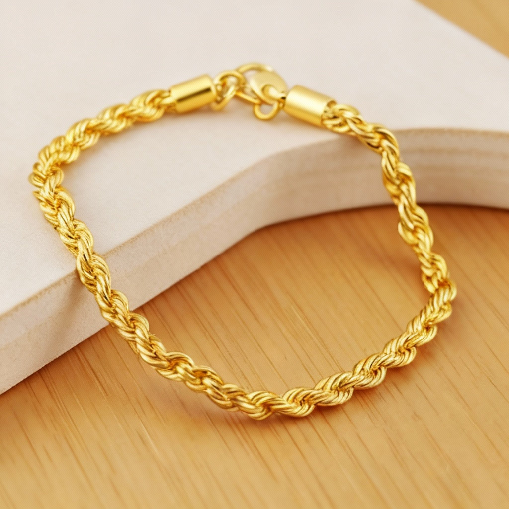 Men’s Gold Stainless Steel Rope Chain Bracelet – Classic Twisted Design