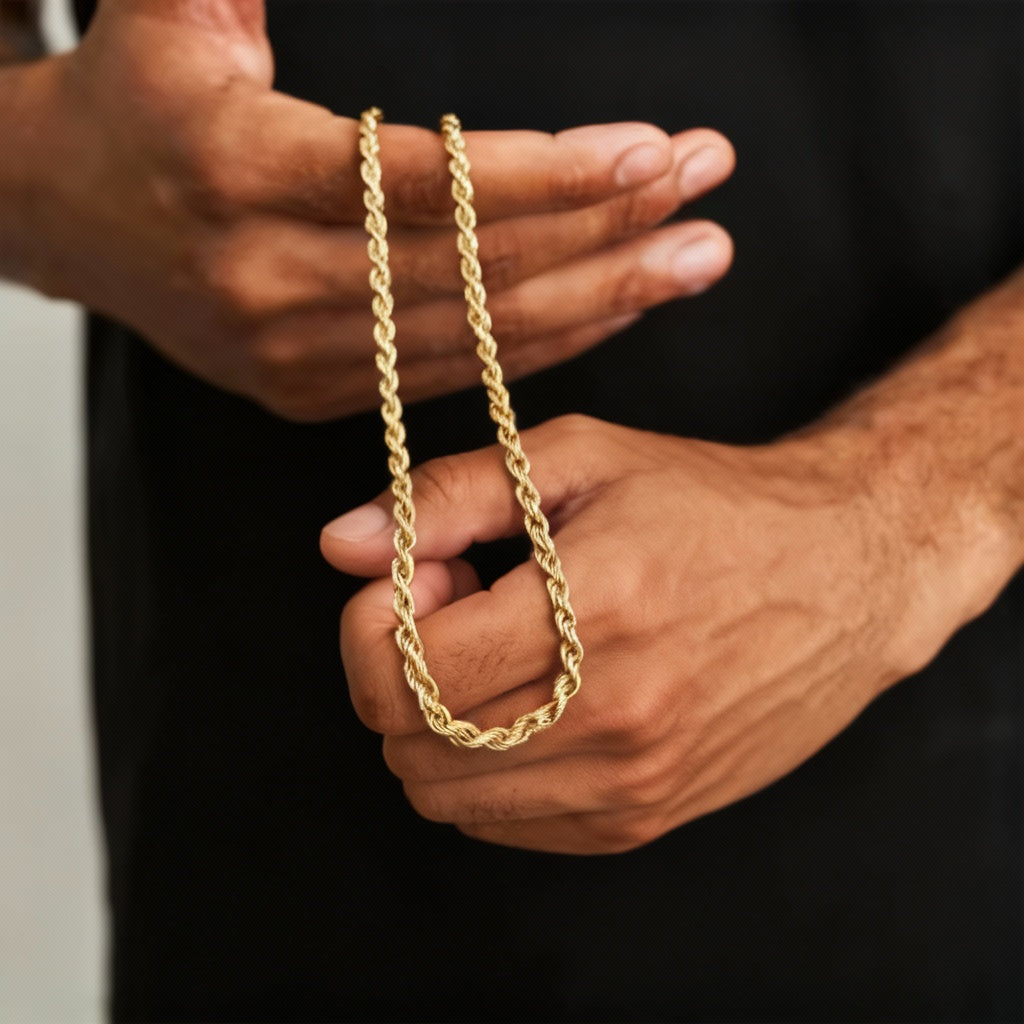 Men’s Gold Stainless Steel Twist Chain Necklace – Waterproof Rope-Style Jewellery