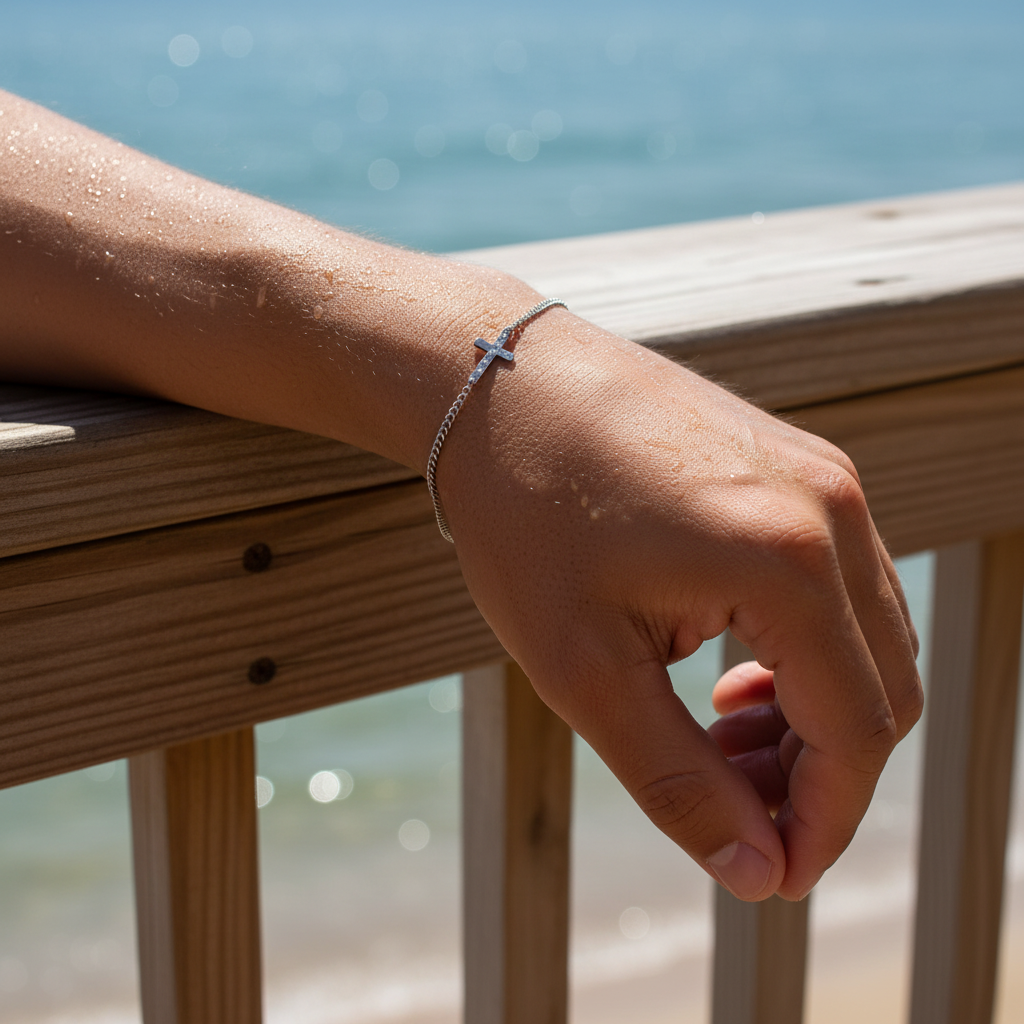 Men’s Stainless Steel Cross Chain Bracelet – Minimalist Silver Link Design