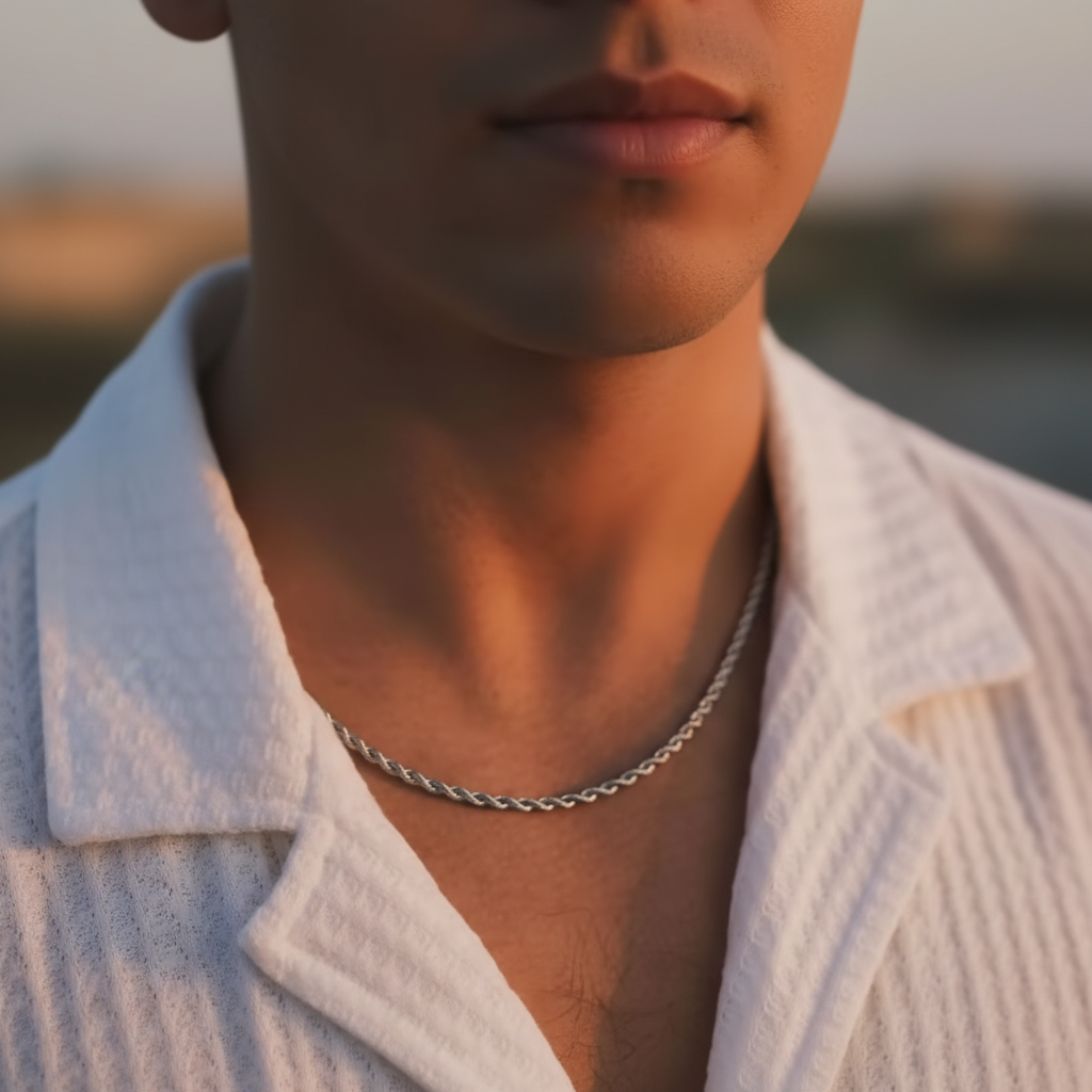 Men’s Stainless Steel Twist Chain Necklace – Waterproof Rope-Style Jewellery