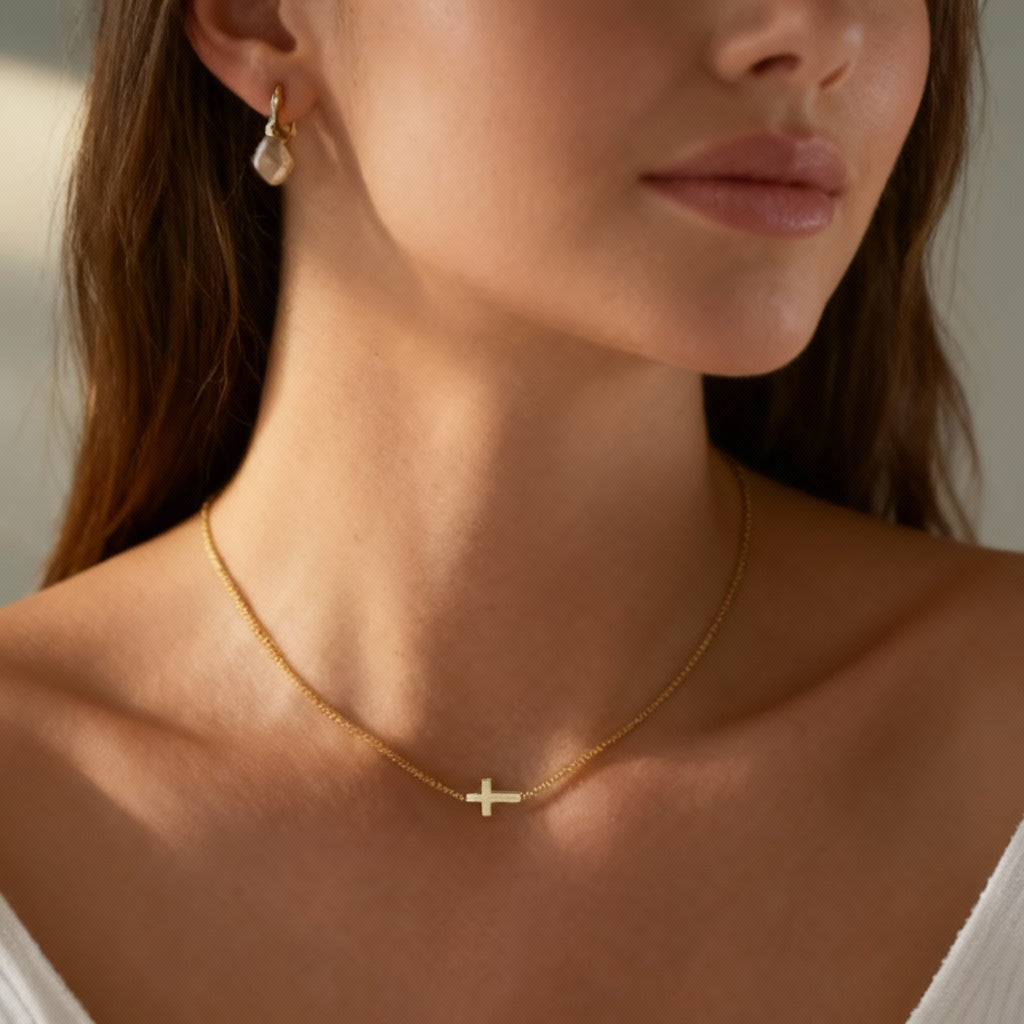 Minimalist Cross Pendant Necklace in Gold or Silver – Stainless Steel Jewellery for Women